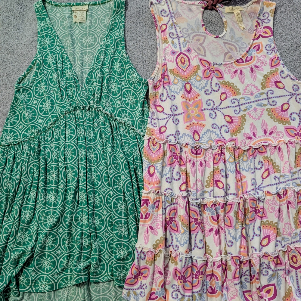 Matilda Jane Green Geo & Multicolor Paisley Tiered Tank Tops